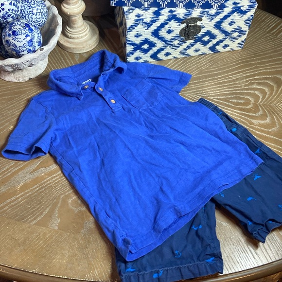 Toddler Boy Blue Polo Golf Shirt & Nautical Anchor Whale Shorts Summer Set - Picture 3 of 10